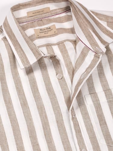 Image of Thomas Scott Men's | Stripes | Half Sleeve | Slim Fit | Linen Blend | Spread Collar | Casual Shirt