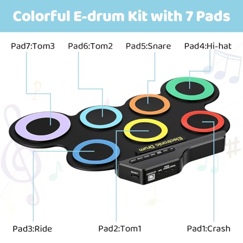 Batterie électronique drum set OFFCUP portable avec 7 pads et 2 pédales