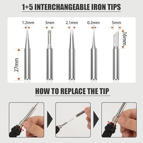 Image of LCD Digital Display Soldering Iron with 5 Additional Bits (LCD Display Iron with Solder wire Solder paste Desol Wick)
