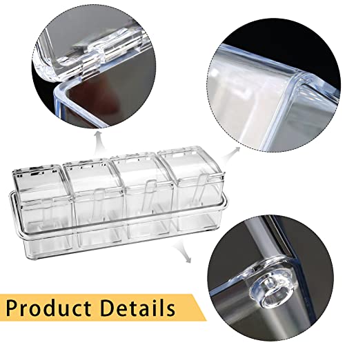 Faxco 4-Cell Clear Seasoning Rack Spice Box, Storage Container Condiment Jars Acrylic Seasoning Box With Cover And Spoon #TOP4