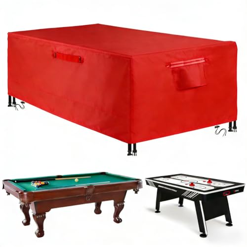 Ldhpaxl 600D Oxford Pool Table Cover, Outdoor Waterproof Billiard Table Protector, Dust-Proof Cover with Elastic Cord & Buckle for Snooker Billiard Tables & Pool Tables Game,Red,284x157x81cm