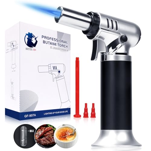 Bryze Butane Torch with Fuel Gauge, Refillable Blow Torch with Adjustable Flame, One-Hand Operation & Continuous Flame Lock for Cooking, Baking, Welding, Crafts(Butane Gas Not Included)