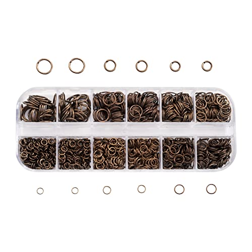 Pandahall Mixed Size 4-10mm Iron Open Jump Rings Antique Bronze Plated Unsoldered Round Ring...