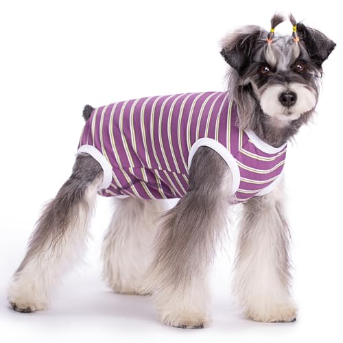 Image of Dog Surgical Recovery Suit, Spay Recovery Suit for Dogs Cats, Post Surgery Dog Onesie for Male Female, Soft Comfortable & Breathable (Purple Stripe-L)