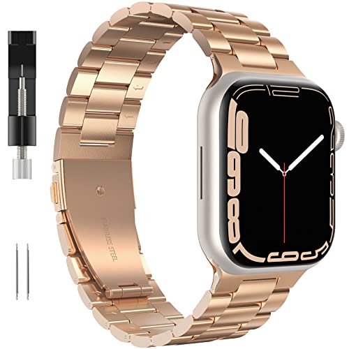 GeeRic Correa Compatible con Apple Watch 41mm 40mm 38mm, Pulsera de Acero Inoxidable Agradable Compatible para apple watch series 7 41mm, Metal Oro rosa Cover