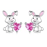 925 Sterling Silver Animal Earrings Hypoallergenic Cow Bunny Unicorn Ladybug Sloth Dragonfly Stud Earrings for Women Jewelry Gifts (Bunny with CZ)