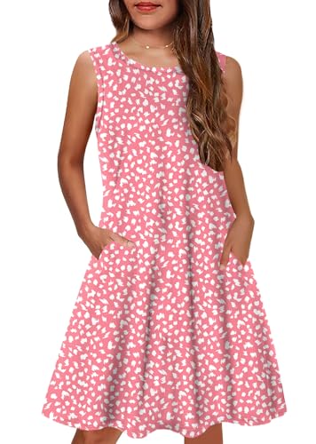 YOVION Girls Floral Dress Summer Boho Sleeveless A-Line Casual Beach Sundress with Pockets for 6-12 Y