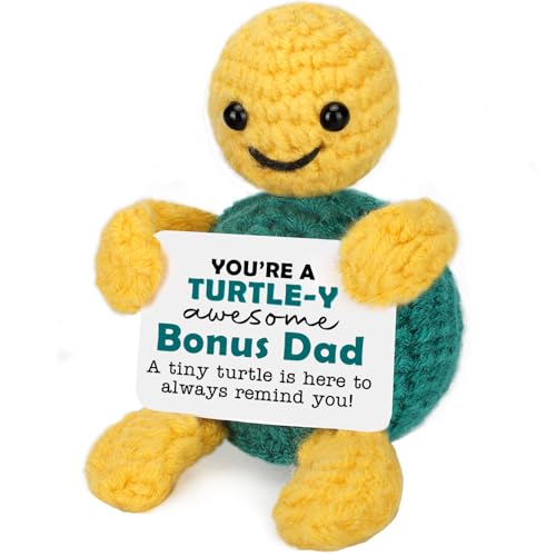 Product Image of the Funny Turtle Bonus Dad Stepdad Gifts from Daughter Son, Fathers Day Birthday Gifts for Bonus Step New Dad, I Love You Daddy Present, Cute Small Handmade Emotional Positive Support Crochet Desk Decor