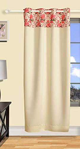 Image of Swayam 100% Blackout Polyester Long Door Curtain for Living Room & Bedroom | 9 Feet | Room Darkening Curtain with Eyelets | Pack of 1 | Solid Design - Cream & Pink