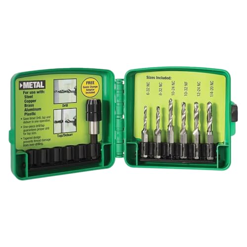 DTAPKIT Metal Drill/Tap Kit for Greenlee6-Piece Drill Tap and Deburring/Countersinking Set with Quick Change Adaptor6-32 - 1/4-20 Drill and Tap Set