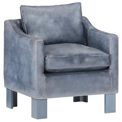 vidaXL Sillón con Diseño de Cubo Taburete Casa Hogar Oficina Silla Interior Habitación Toque de Lujo Comodidad Cuero Auténtico Gris