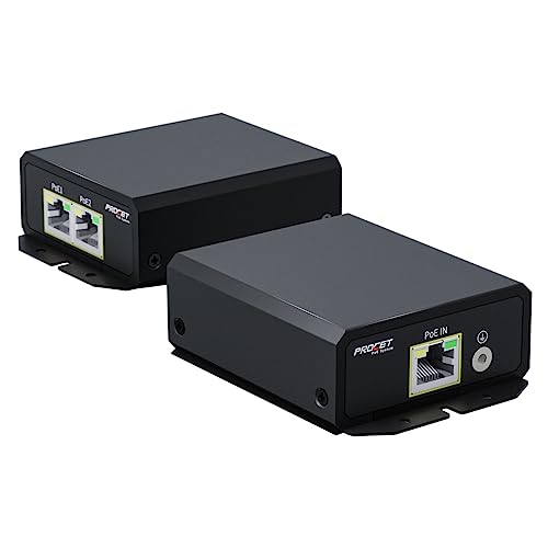 PROCET Gigabit PoE Extender, 1 in 2 Out Ethernet Splitter, 2×IEEE802.3at/PoE+ Output (Total 60W) & 1×IEEE802.3bt/PoE++ Input, 10/100/1000Mbps, IP40, -40°F to 149°F, 6kv Surge Protection, PT-PEX02GB