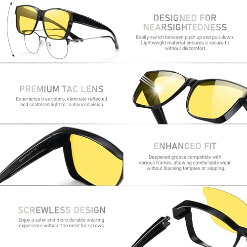 Image of GEGURI Night Vision Glasses, Night Driving Fit Over Glasses Polarized Anti-Glare for Men & Women Yellow Lens, Normal