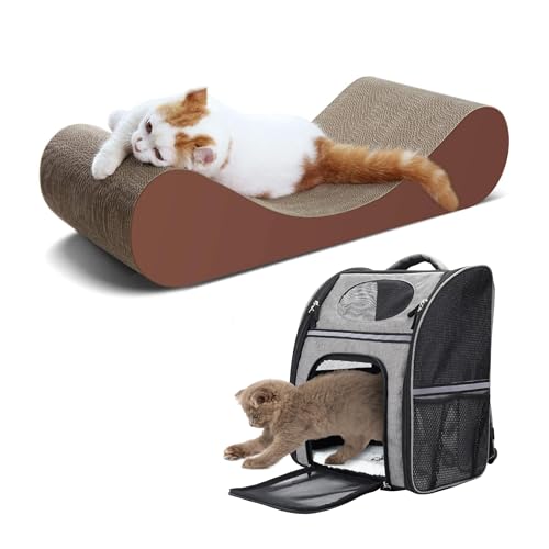 Image of Bone Cat Scratcher Cardboard Lounge Bed and Cat Backpack, Dog Carrier Backpacks, Foldable Backpack, Up to 15.4 lbs, Cat Scratching Post, Durable Board Pads Prevents Furniture Damage