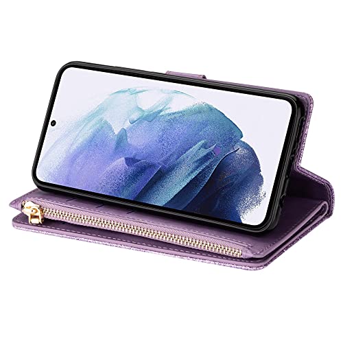 HJHStar Capa tipo carteira para Samsung S22 Ultra 5G, capa protetora de couro com zíper brilhante br