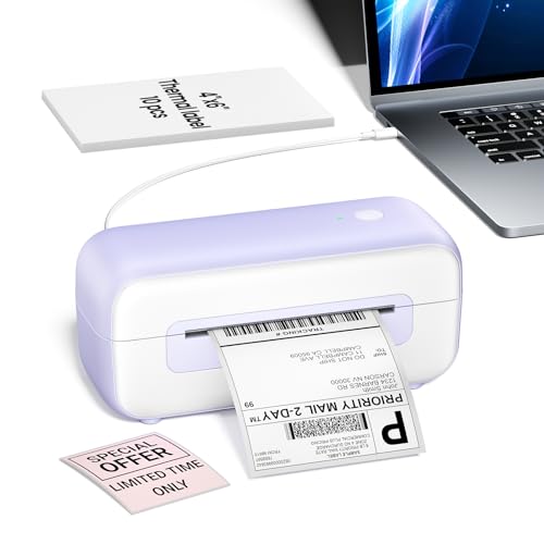 USB Thermal Shipping Label Printer, 4x6 Inkless Label Machine for Small Business&Office&Warehouse, Labeller Printer Compatible with Windows Mac Linux Chrome, Used for Amazon, Ebay, Shopify, Purple