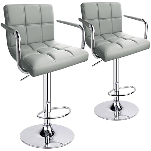 Leopard Adjustable Bar Stools with Armrest, Barstools Set of 2 (Light Grey)
