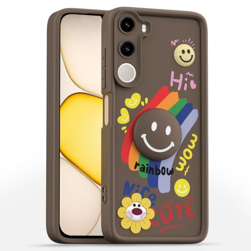 Image of Pikkme Back Cover for Poco M7 Plus 5G | Soft Silicone| Cute Rainbow Smile & 3D Cartoon Flower Design | Shockproof Raised Camera Protection Bumper Case (Brown)