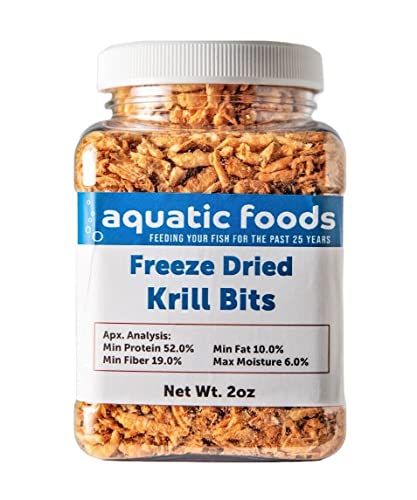 Aquatic Foods Inc. Krill Bits -Freeze Dried Floating Arctic Krill Bits, High in Natural Astaxanthin for Color for All Tropical Fish, Koi, Turtles, Reptiles, Rodents, Cats…2oz Small Jar