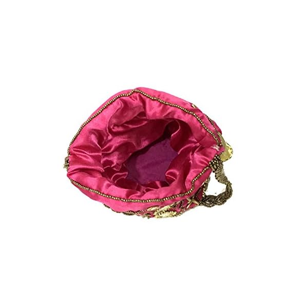 SHUBHANGI COLLECTIONS Women's Handmade Decorative Pure Silk Heavy Jaipuri Resham Potli Clutch Bag (Pink) - Image 4