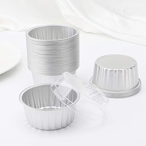 Eusoar Foil Ramekins With Lids, 5Oz 100Pcs Aluminum Foil Cupcake Liners, Muffin Liners Cups With Lids, Cupcake Baking Cups Holders Cases Boxes Pans #TOP5