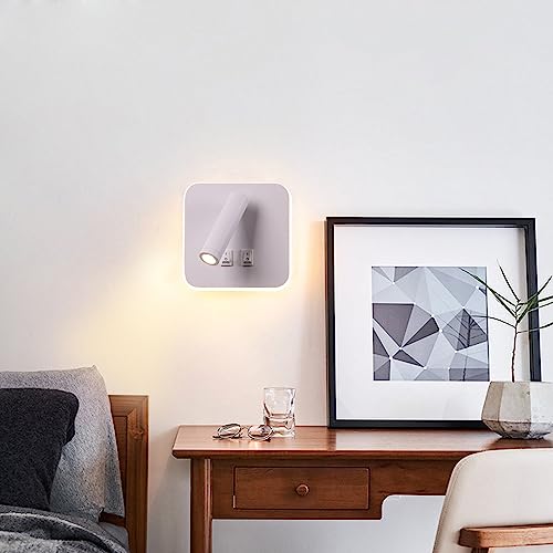 Image of Wall Wash Light White Bed LED with Interior Wall Adjustable Spotlight Reading lamp Wall lamp for Hallway Bedroom Stairs Hotels Indoor Bedside Lamp 3000K (3W + 10W)