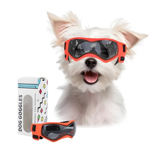 Billionchains Dog Goggles Dog Sunglasses for Small Breed UV Protection Windproof with Adjustable Head Straps Chin Straps for Ride Car/Hiking Travel/On Beach-Orange