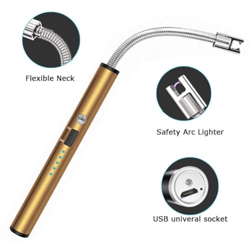 Image of Eumqestoer Electric Arc Gas Lighter - Rechargeable Plasma for Cooking, Kitchen, Pooja Candles - USB Charging, Windproof, Long-Lasting 360 Flexible (Multicolor)