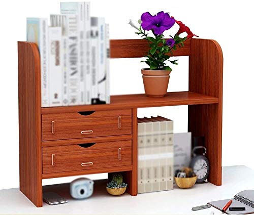 ZZF Bookshelf Sling Bookshelf Small Volume 3 Layers Desktop Bookcase Double Drawer Storage Box Creative Preservative Wood,4 Colors, 2 Styles (Color : A-a, Size : 60X17X48CM)