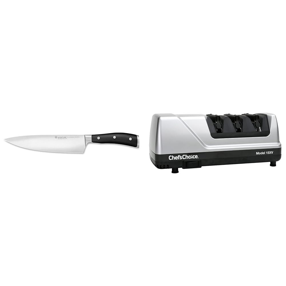 W STHOF Classic IKON 8-Inch Chefs Knife Black ChefsChoice 15XV EdgeSelect Professional Electric Knife Sharpener with 100-Percent Diamond