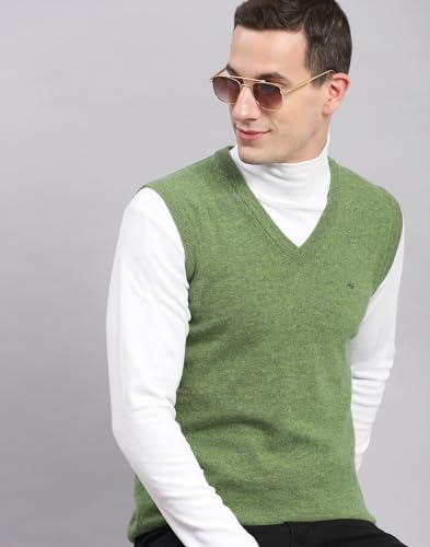 Image of Monte Carlo Off White Solid V Neck Sweater | Warm Woolen Pullover for Men | Soft Comfortable Knitted Winter Wear Sweater for Men's