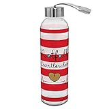 GRUSS & CO 46649 Trinkflasche mit Motiv Notfall Durstlöscher, Glasflasche mit grauer Trageschlaufe, 50 cl