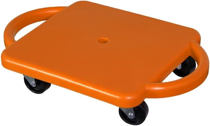 GISCO Sports Sitting Scooter Board with Handles for Kids & Children - Plastic | Flat Sitting Scooter with Casters for Kids | Gym Activities Equipment Elementary School (Orange)