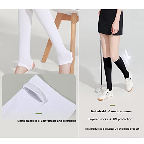DAISHA 3 Pairs Sun Protection Athletic Socks UPF 50+,Ice Silk Breathable Cool Knee High Socks for School,Daily Wear,Cosplay. (Medium, White-3 Pairs-Stirrup-M)2