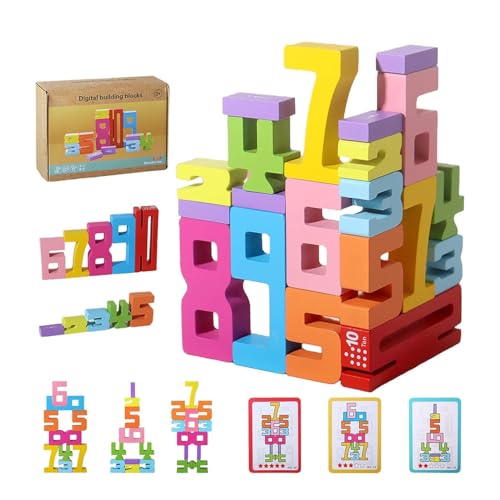 Wooden Number Building Blocks, Montessori-Inspired Wooden Number Building Blocks, Math Learning Toys for Kids Digital Educational Counting Toys (20pcs)