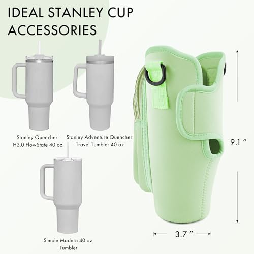 Image of Water Bottle Carrier Bag with Phone Pocket for Stanley Cup 40 /30 oz, Water Bottle Holder with Adjustable Strap& Straw Cover, Stanley Cup Accessories (Mint Green)