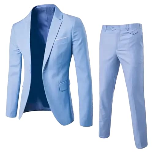 Men's 2-Piece Suit Set - Breathable V-Neck Jacket & Pants for Business & Formal Occasions
