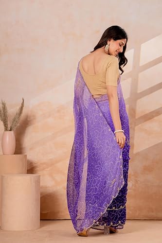 Image of Women's Net Saree with Embroidery with Unstitched Beige Blouse | Sheer Fabric Designer Saree for Women | Festive Ethnic Saree |