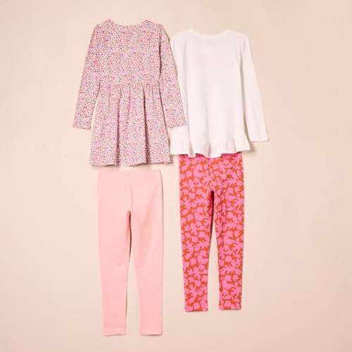 Image of Amazon Essentials Girls and Toddlers' Long-Sleeve Ruffle Outfit Set with Bowknot Design, Pack of 4