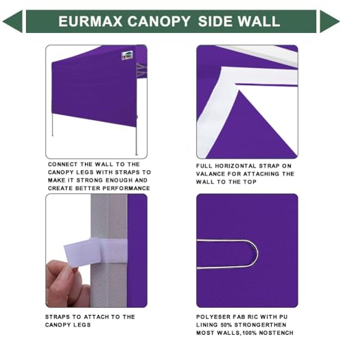 Image of Eurmax USA 10x4.8 Pop Up Canopy SunWall-UV Protection for Tents,Blocks Sunlight&Wind,Water Resistant Side Wall Only,Easy Hook & Loop Installation,Fit for 10FT Straight Leg Shelters&Gazebo,Purple