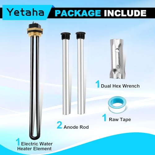 Image of Yetaha RV Water Heater Elements Include 2 Anode Rod 1 Electric Water Heater Element 1 Dual Hex Wrench and 1 Tape Replacement Kit, Heating Element Compatible with Suburban RV Water Heater