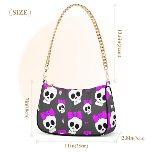 Skulls with Bows Shoulder Bag for Women, Handbag with Chain Strap, Soft Purse Tote Bag for Ladies2
