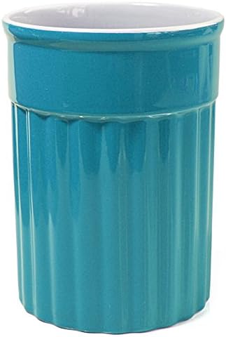 Omniware Simsbury Tool Jug, Turquoise - Rustic Kitchen Ladle & Spatula Organizer, Ceramic Countertop Crock, Farmhouse-Style Cooking Utensil Storage, Dishwasher Safe, Vintage Kitchenware Decor