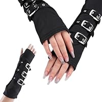 TINA.WIN 1 Pair Goth Arm Sleeves,Punk Gloves Fingerless,Gloves Fingerless Black,Buckle Gloves Arm For Party Hip Hop,Cosplay,Halloween Party Hip,Black