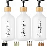 FCINNOVA Dispensador Jabon Baño blanco mate 500ml Set de 3 Botes para Gel y Champu Acondicionador y Embudo para rellenado Este Dosificador Jabon Baño es elegante practico y mantendra su ducha ordenada