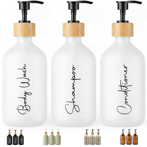 Imagen de FCINNOVA Dispensador Jabon Baño blanco mate 500ml Set de 3 Botes para Gel y Champu Acondicionador y Embudo para rellenado Este Dosificador Jabon Baño es elegante practico y mantendra su ducha ordenada