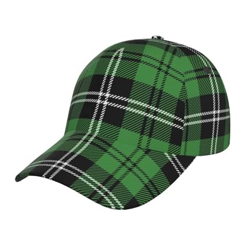 Fashionable Baseball Cap - Moisture Wicking Ball Cap for Hot Weather, Running, Tennis, and Golf (for St Patricks Day Green Plaid Tartan Cover