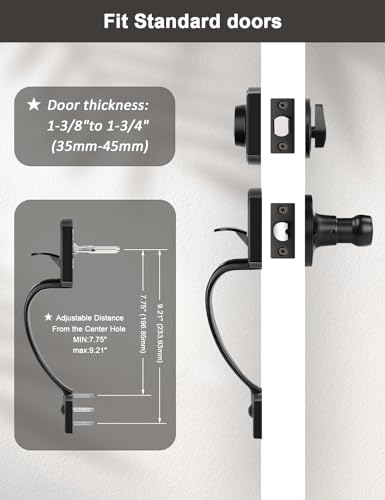 Image of Tinewa Matte Black Double Front Door Handleset with Deadbolt - Upgraded Entry Door Handle Featuring Accent Wave Lever, Keyed & Dummy Exterior Handleset Combination