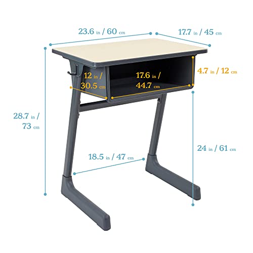 Image of ECR4Kids Cave Open Front Desk with Plastic Book Box, Classroom Furniture, Maple /Black