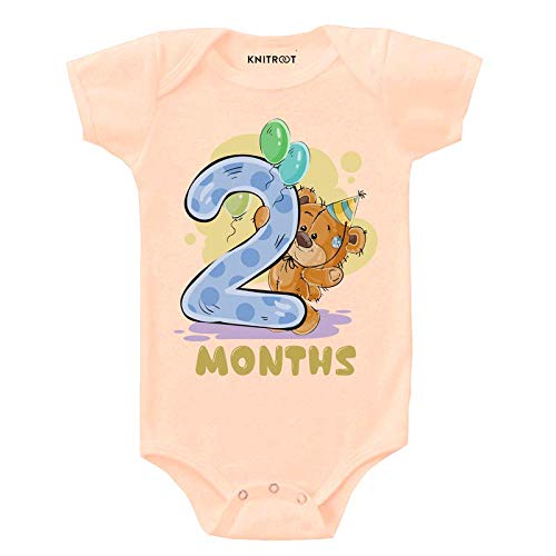 Knitroot Monthly Birthday Teddy Special, Newborn Baby Half Sleeve Unisex Romper, Onesies, Sleepsuit, Body Suit, Envelope Neck, 1 to 12 Months Print, 0-12 Months, Infant Cloth for Boys & Girls